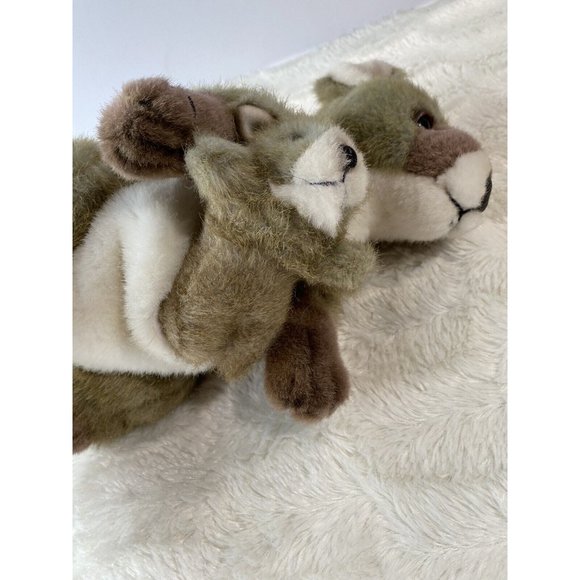 K&M Australian Kangaroo With Baby Dark Brown White Tall Soft Stuffed 15" Plush - Picture 7 of 9